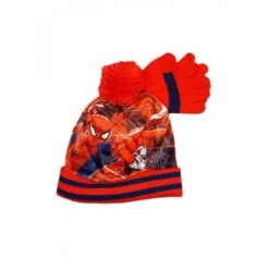 Disney Baby Set 2pz Cappello Cappellino Pon Pon Guanti Bimbo Bambino Uomo Ragno Spiderman Rosso Tg 52