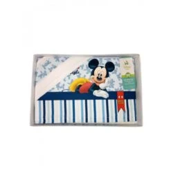 Completo 3pz Culla Lettino Bimbo Neonato Lenzuolo Stampa Mickey Disney Baby Bianco Blu TU