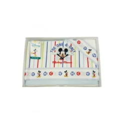 Completo 3pz Lettino Culla Bimbo Neonato Lenzuolo Stampa Mickey Disney Baby Bianco Cielo TU
