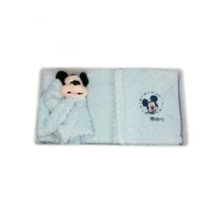Set 2pz Confezione Regalo Copertina Coperta Culla Carrozzina Con Dou Dou Bimbo Neonato Disney Baby Mickey Cielo TU
