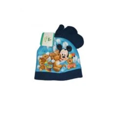 Set 2pz Cappello Cappellino Muffole Guanti Bimbo Bambino Disney Baby Mickey Blu Tg 50