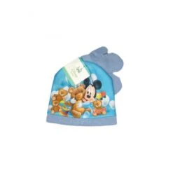 Set 2pezzi Cappello Cappellino Muffole Guanti Bimbo Bambino Disney Baby Mickey Cielo Tg 50