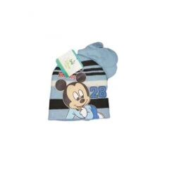 Set 2pz Cappello Cappellino Muffole Guanti Bimbo Bambino Disney Baby Mickey Cielo Tg 50
