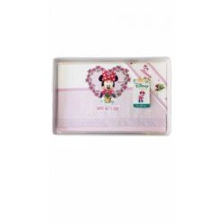 Completo 3pz Culla Carrozzina Bimba Neonato Lenzuolo Stampa Minnie Disney Baby Bianco Rosa TU